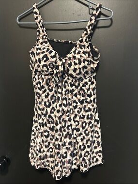 Leopard Print One-Piece Swimdress - Black & Tan